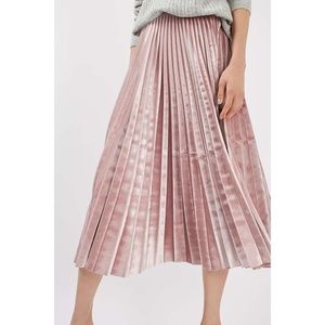TOPSHOP Velvet Pleated Midi Skirt - Pink